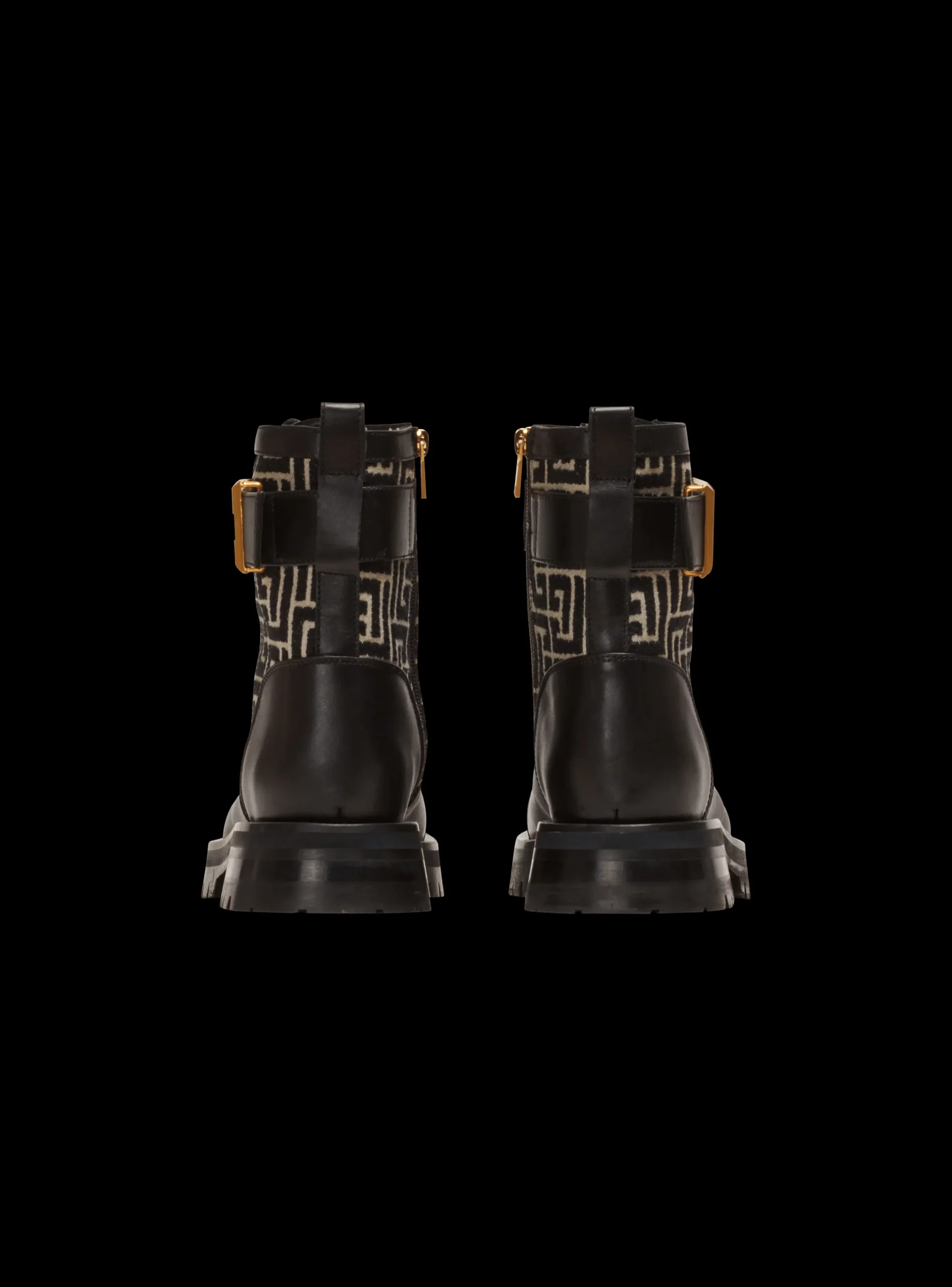 Women Balmain Charlie Monogram Jacquard And Leather Ranger Boots