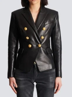 Women Balmain Classic 6-button Leather Jacket
