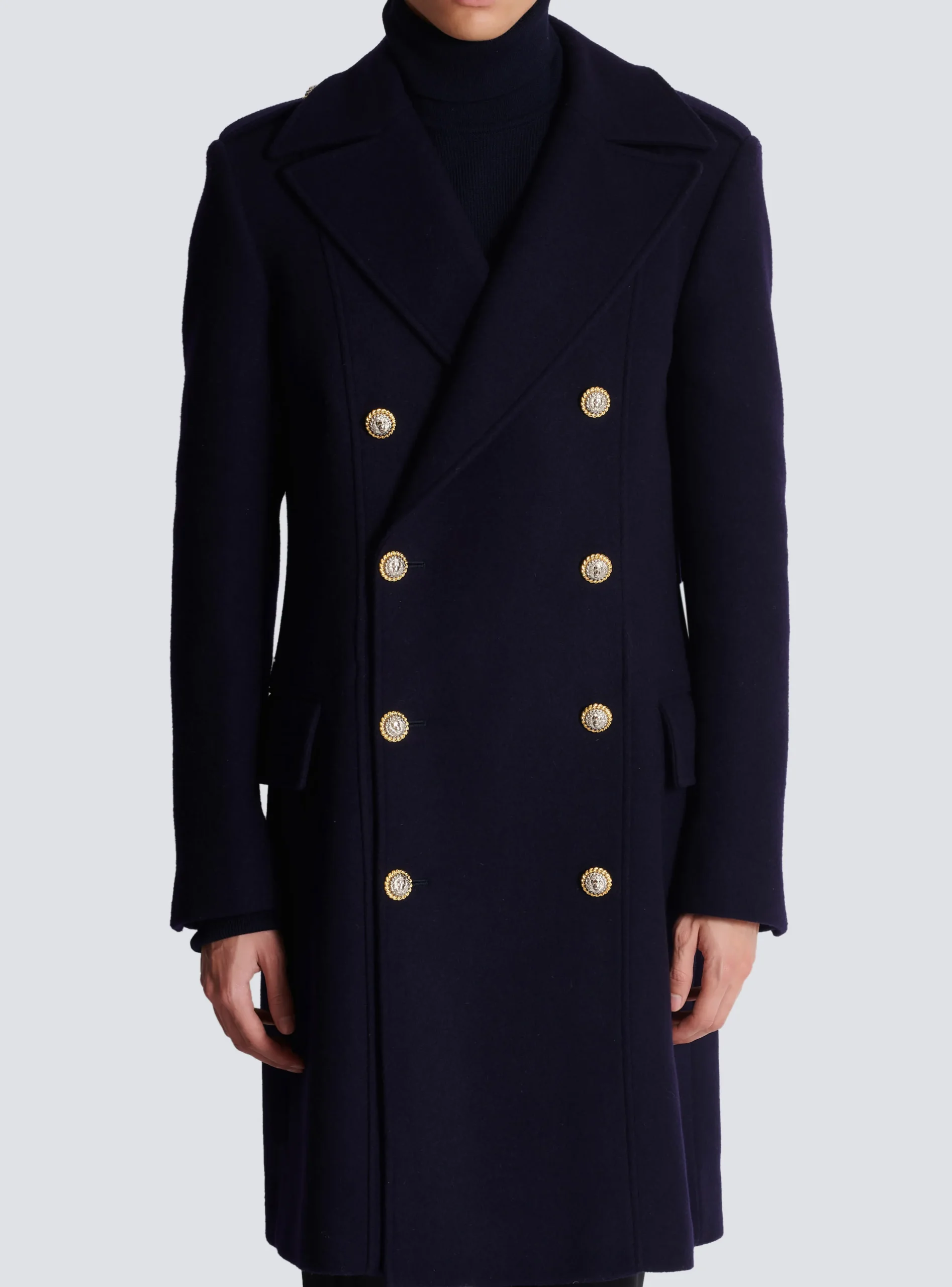 Balmain Coat In Felted Double-faced Wool