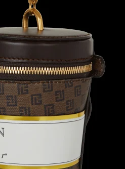 Women Balmain Coffee Cup Minaudi&egrave;re In Mini Monogram Canvas
