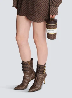 Women Balmain Coffee Cup Minaudi&egrave;re In Mini Monogram Canvas