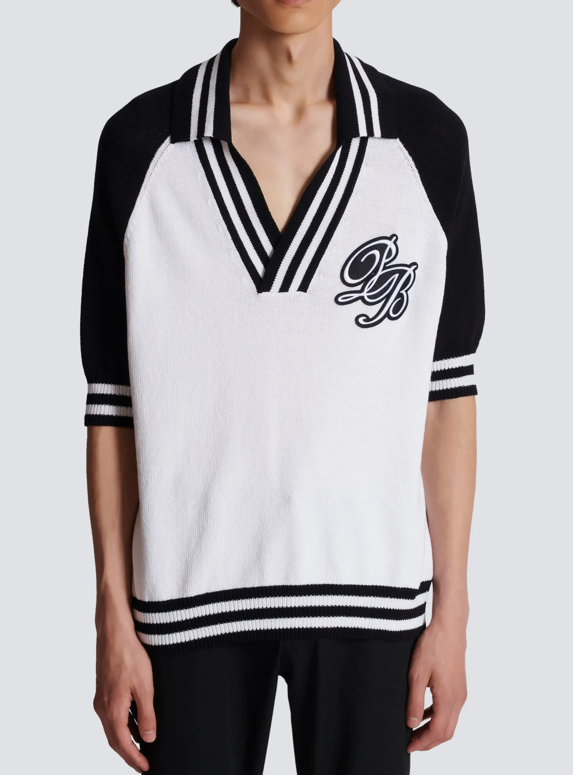 Balmain College Baseball PB Signature Knit Polo Shirt