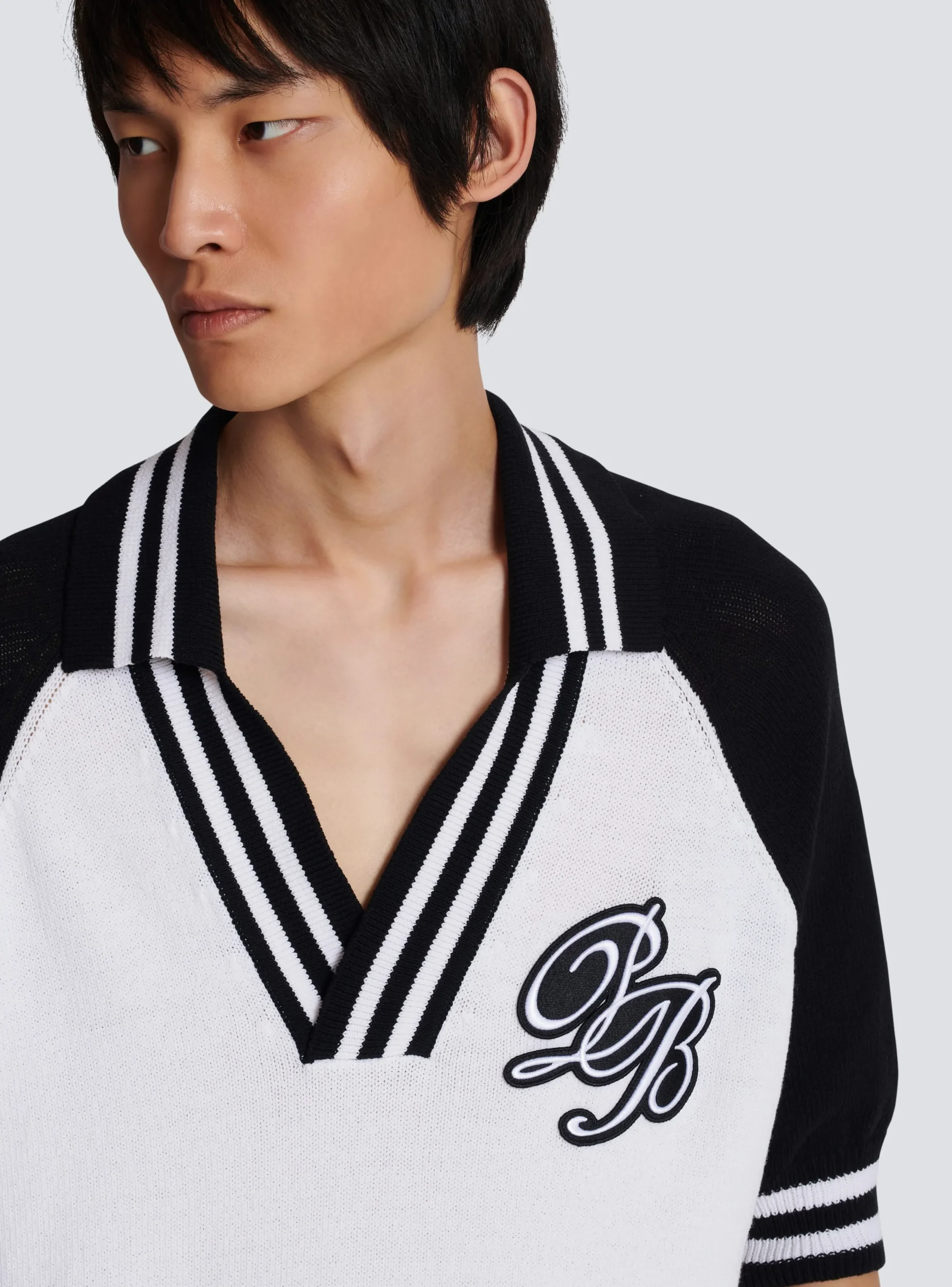 Balmain College Baseball PB Signature Knit Polo Shirt