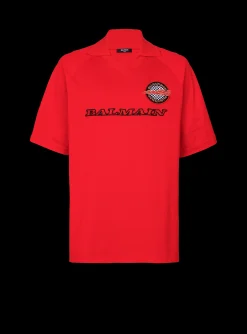 Balmain Cotton Piqué Polo Shirt With Racing Embroidery