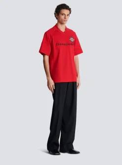 Balmain Cotton Piqu&eacute; Polo Shirt With Racing Embroidery