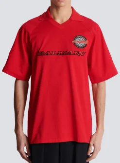 Balmain Cotton Piqu&eacute; Polo Shirt With Racing Embroidery