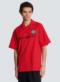 Balmain Cotton Piqu&eacute; Polo Shirt With Racing Embroidery
