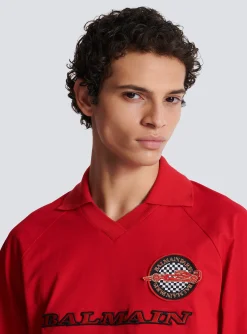 Balmain Cotton Piqu&eacute; Polo Shirt With Racing Embroidery