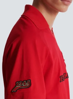 Balmain Cotton Piqu&eacute; Polo Shirt With Racing Embroidery