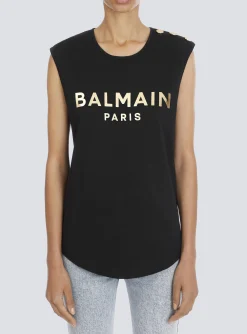 Women Balmain Cotton T-shirt With Logo Print