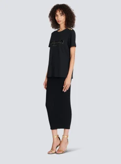 Women Balmain Cotton T-shirt With Flocked Metallic Logo