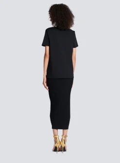 Women Balmain Cotton T-shirt With Flocked Metallic Logo