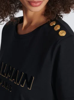 Women Balmain Cotton T-shirt With Flocked Metallic Logo