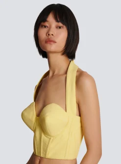 Women Balmain Crepe Halterneck Crop Top