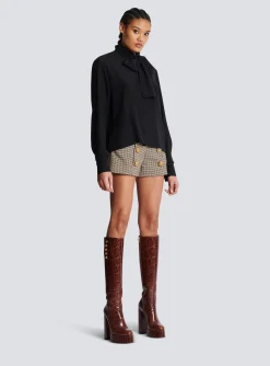 Women Balmain Crepe Shirt With Bow Collar