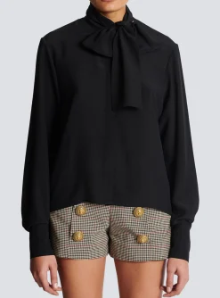Women Balmain Crepe Shirt With Bow Collar