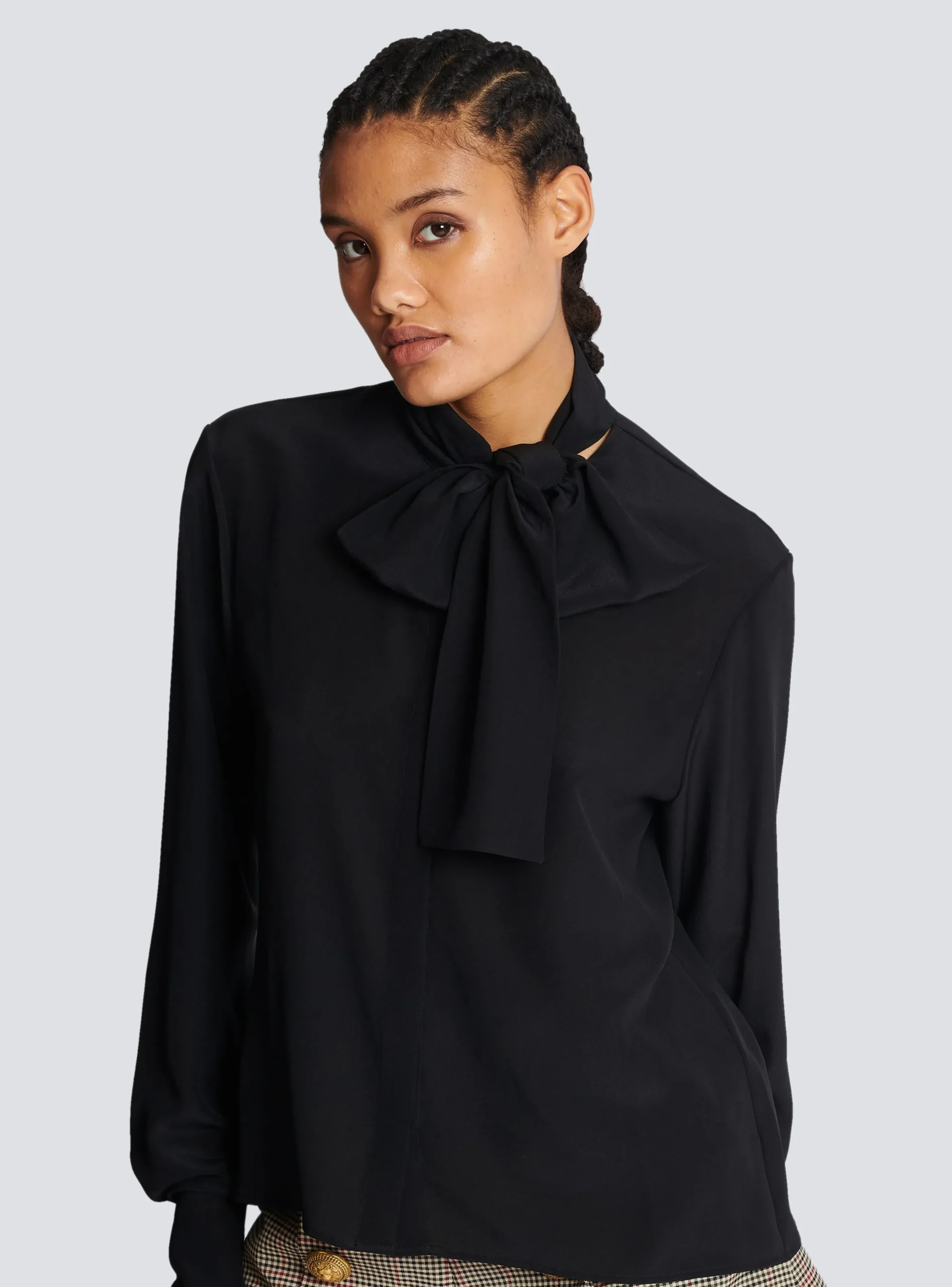 Women Balmain Crepe Shirt With Bow Collar