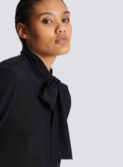 Women Balmain Crepe Shirt With Bow Collar