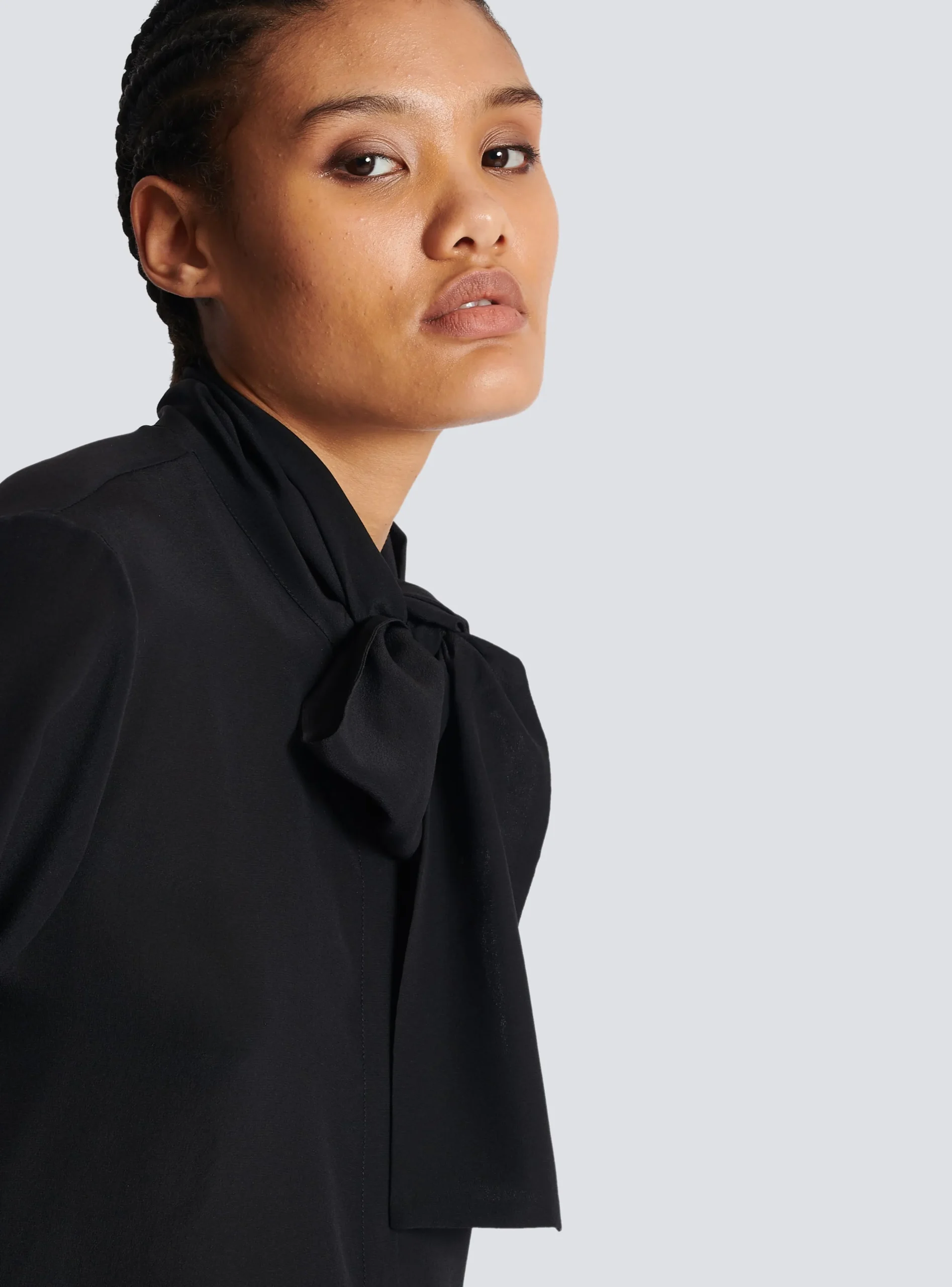 Women Balmain Crepe Shirt With Bow Collar