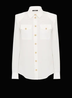 Women Balmain Crepe Shirt With Golden Buttons