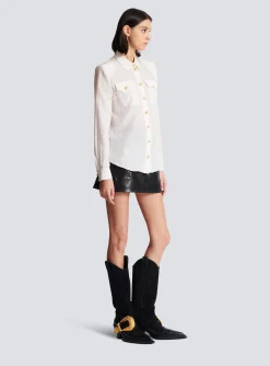 Women Balmain Crepe Shirt With Golden Buttons