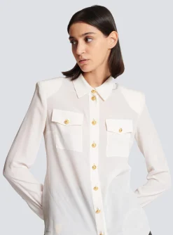 Women Balmain Crepe Shirt With Golden Buttons