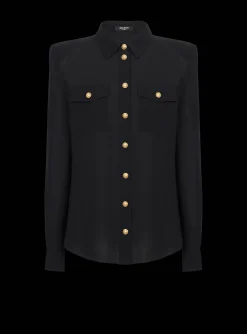 Women Balmain Crepe Shirt With Golden Buttons