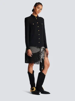 Women Balmain Crepe Shirt With Golden Buttons