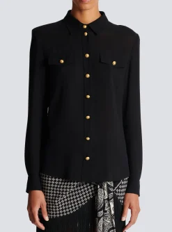 Women Balmain Crepe Shirt With Golden Buttons