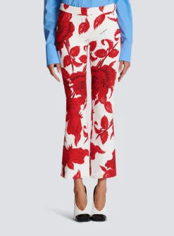 Women Balmain Crepe Trousers With Roses Print