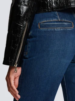 Women Balmain Crocodile-effect Leather Biker Jacket