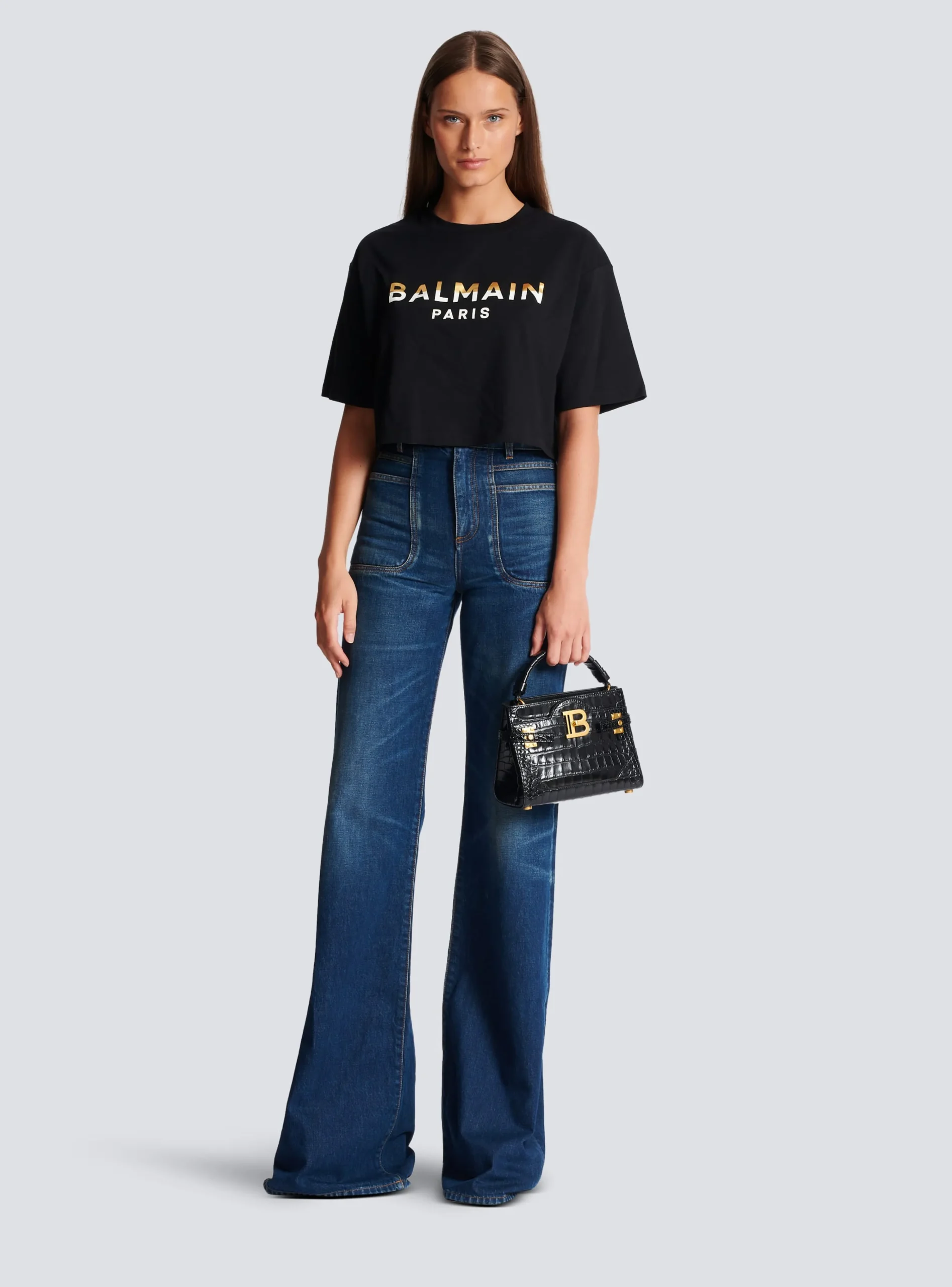 Women Balmain Cropped Paris T-shirt