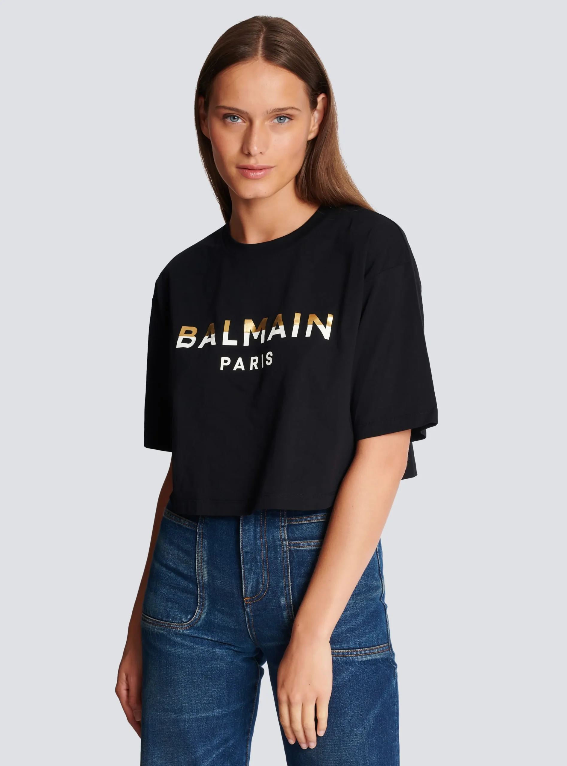Women Balmain Cropped Paris T-shirt
