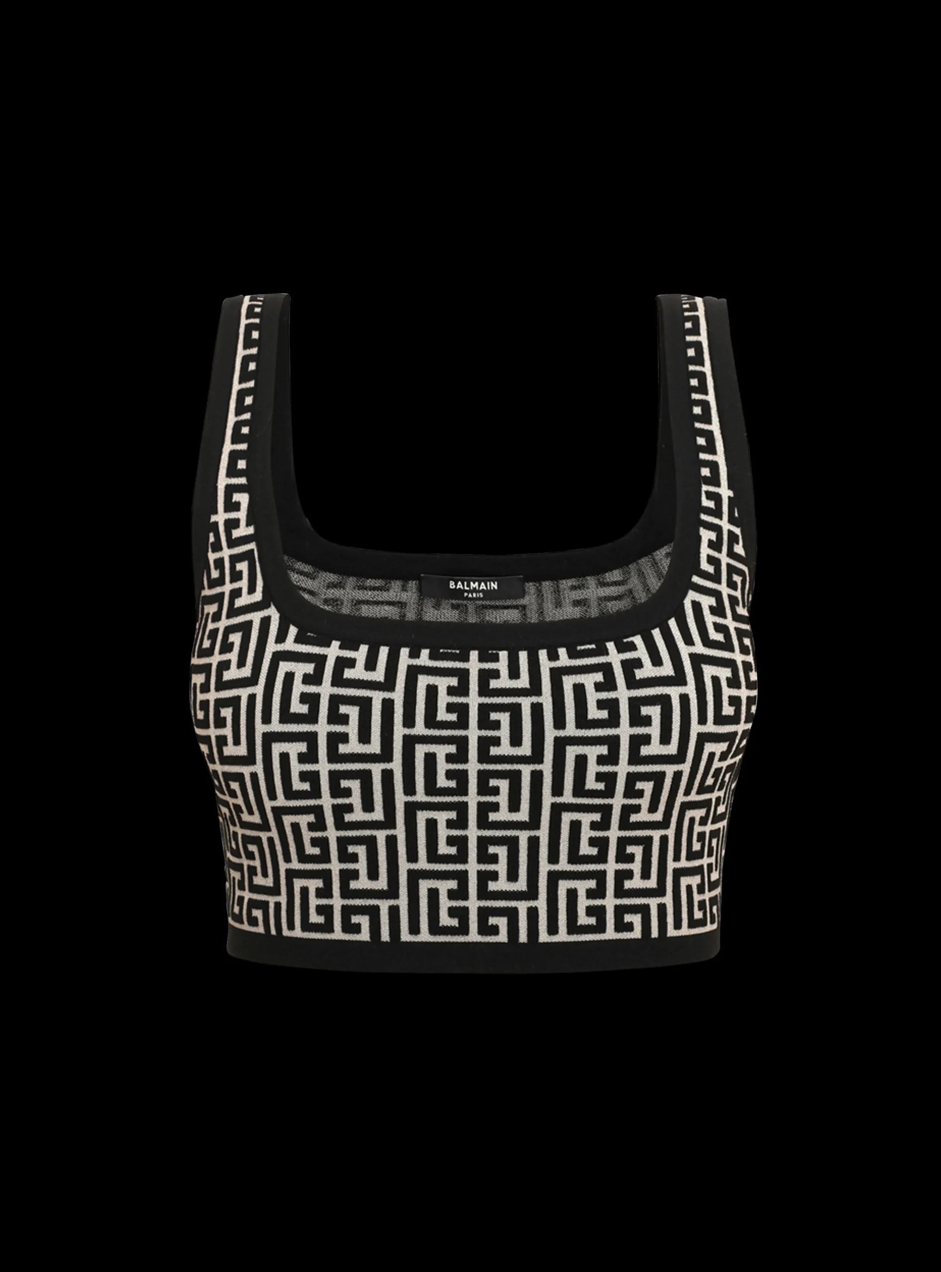 Women Balmain Cropped Bicolor Jacquard Sports Bra Top With Monogram