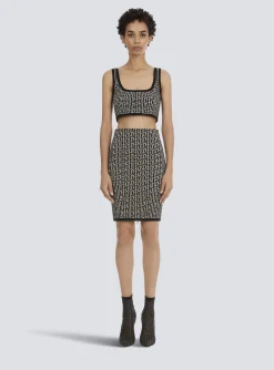 Women Balmain Cropped Bicolor Jacquard Sports Bra Top With Monogram