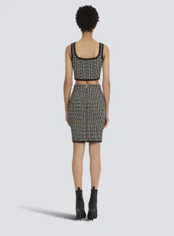 Women Balmain Cropped Bicolor Jacquard Sports Bra Top With Monogram