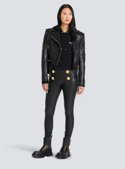 Women Balmain Cropped Eco-design Cotton Sweatshirt With Flocked Graffiti Logo
