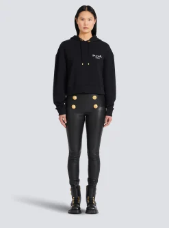 Women Balmain Cropped Eco-design Cotton Sweatshirt With Flocked Graffiti Logo