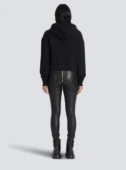 Women Balmain Cropped Eco-design Cotton Sweatshirt With Flocked Graffiti Logo