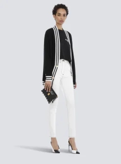 Women Balmain Cropped Eco-designed Cotton T-shirt With Small Flocked Logo