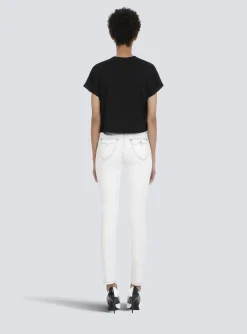 Women Balmain Cropped Eco-designed Cotton T-shirt With Small Flocked Logo