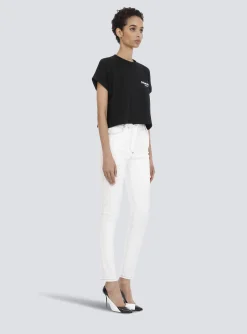 Women Balmain Cropped Eco-designed Cotton T-shirt With Small Flocked Logo