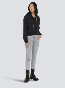 Women Balmain Cropped Eco-designed Cotton Sweatshirt With Rhinestone Logo