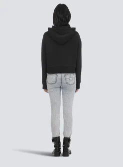 Women Balmain Cropped Eco-designed Cotton Sweatshirt With Rhinestone Logo