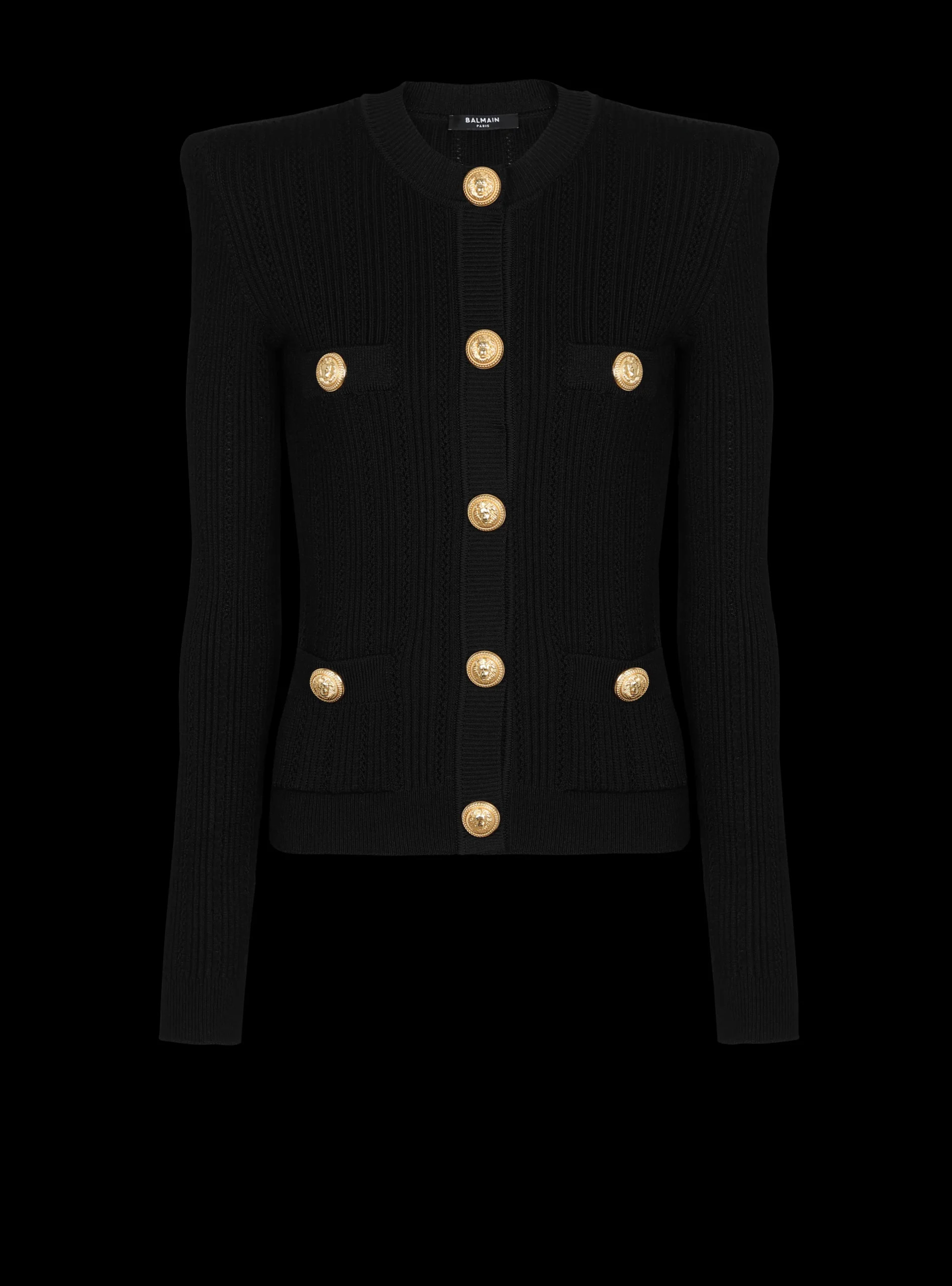 Women Balmain Cropped Eco-designed Knit Cardigan With Gold-tone Buttons