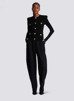 Women Balmain Cropped Eco-designed Knit Cardigan With Gold-tone Buttons