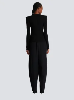 Women Balmain Cropped Eco-designed Knit Cardigan With Gold-tone Buttons
