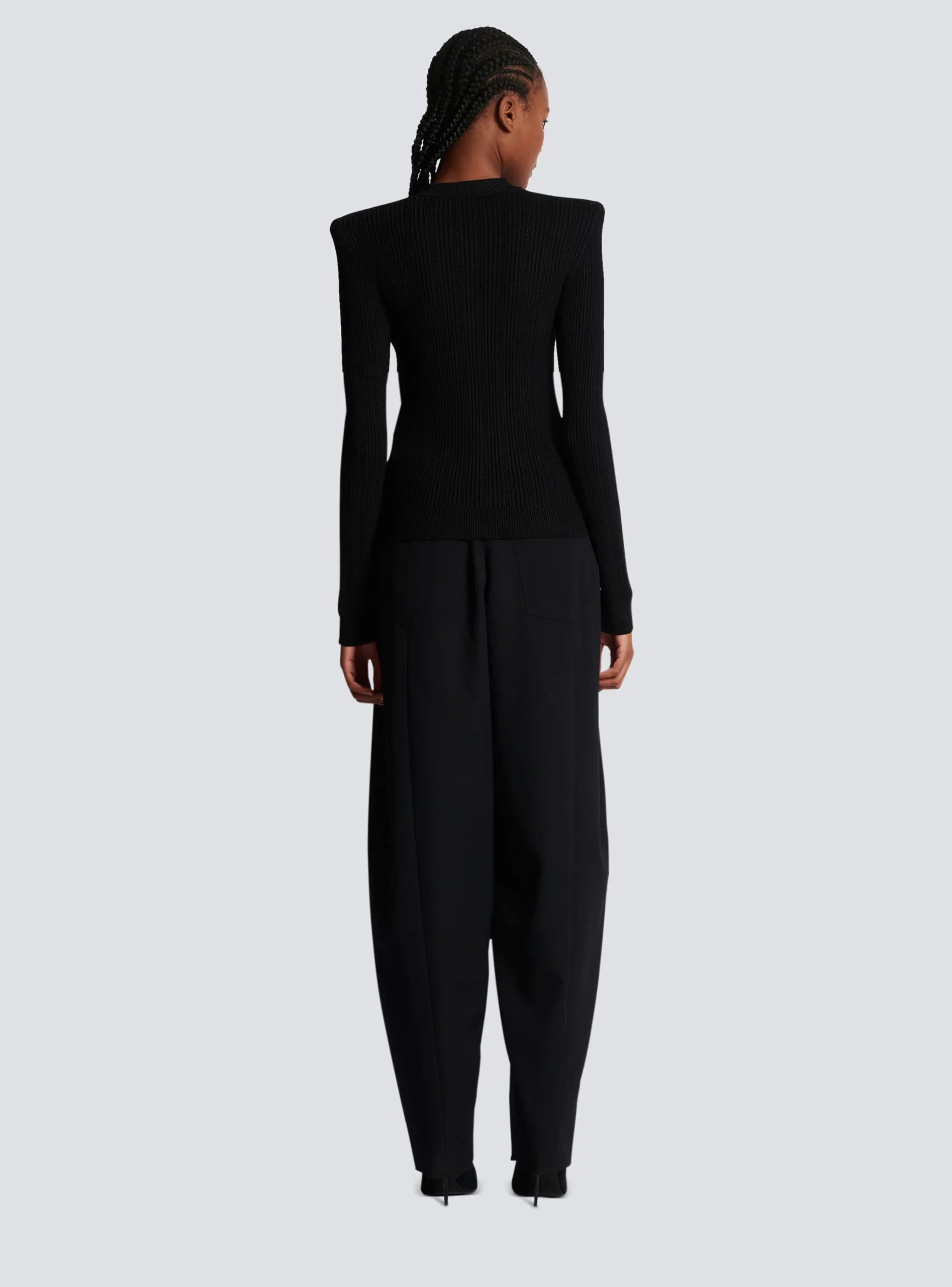 Women Balmain Cropped Eco-designed Knit Cardigan With Gold-tone Buttons