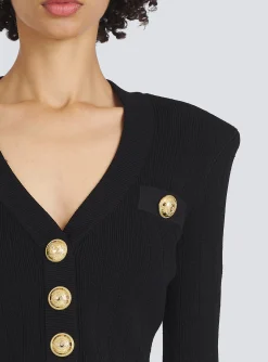 Women Balmain Cropped Eco-designed Knit Cardigan With Gold-tone Buttons