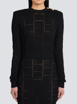 Women Balmain Cropped Eco-designed Sweater With Monogram
